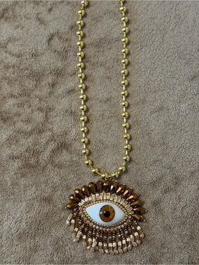 Gold Brown Eye Pendant Statement Necklace